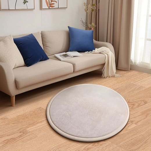 Tapete redondo Soft Touch com núcleo acolchoado de alta densidade e textura aveludada, cor bege off-white